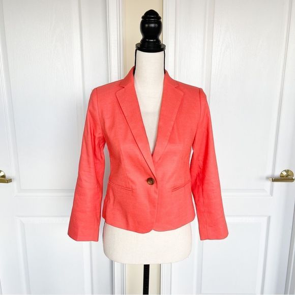 Ann Taylor 00P NWT Petite Linen & Shell Corral Orange Blazer 1 Button & Pockets - Picture 1 of 14